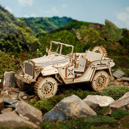 ROKR MC701 Asker Ordu Arabası (Army Field Car) DIY Minyatür Maket Model Seti Ahşap 3D Wooden Puzzle 3D Model Kit Detaylı Dekoratif Hobi Seti Ahşap Maket - Thumbnail