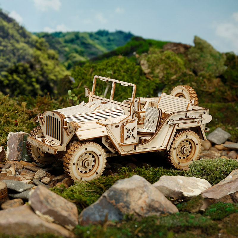 ROKR MC701 Asker Ordu Arabası (Army Field Car) DIY Minyatür Maket Model Seti Ahşap 3D Wooden Puzzle 3D Model Kit Detaylı Dekoratif Hobi Seti Ahşap Maket