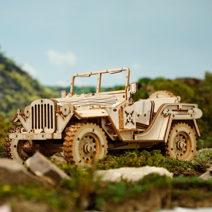 ROKR MC701 Asker Ordu Arabası (Army Field Car) DIY Minyatür Maket Model Seti Ahşap 3D Wooden Puzzle 3D Model Kit Detaylı Dekoratif Hobi Seti Ahşap Maket - Thumbnail
