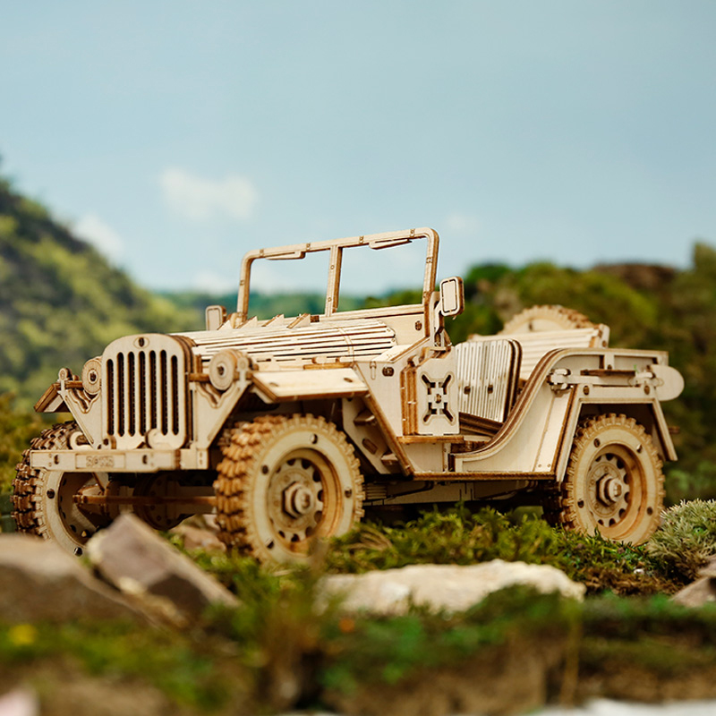 ROKR MC701 Asker Ordu Arabası (Army Field Car) DIY Minyatür Maket Model Seti Ahşap 3D Wooden Puzzle 3D Model Kit Detaylı Dekoratif Hobi Seti Ahşap Maket