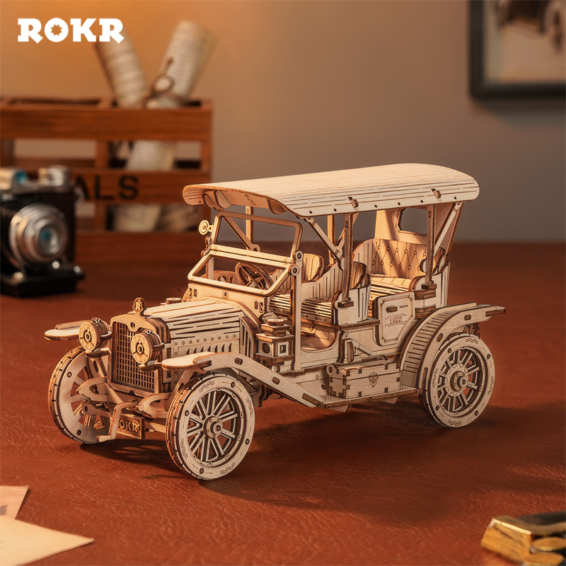 ROKR MC801 Klasik Araba (Vintage Car) DIY Minyatür Maket Model Seti Ahşap 3D Wooden Puzzle 3D Model Kit Detaylı Dekoratif Hobi Seti Ahşap Maket