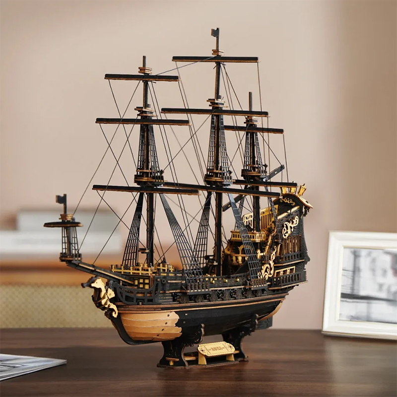 ROKR MCB02 Yelkenli Gemi (The Seahorse Barque) DIY Minyatür Maket Model Seti Ahşap 3D Wooden Puzzle 3D Model Kit Detaylı Dekoratif Hobi Seti Ahşap Maket