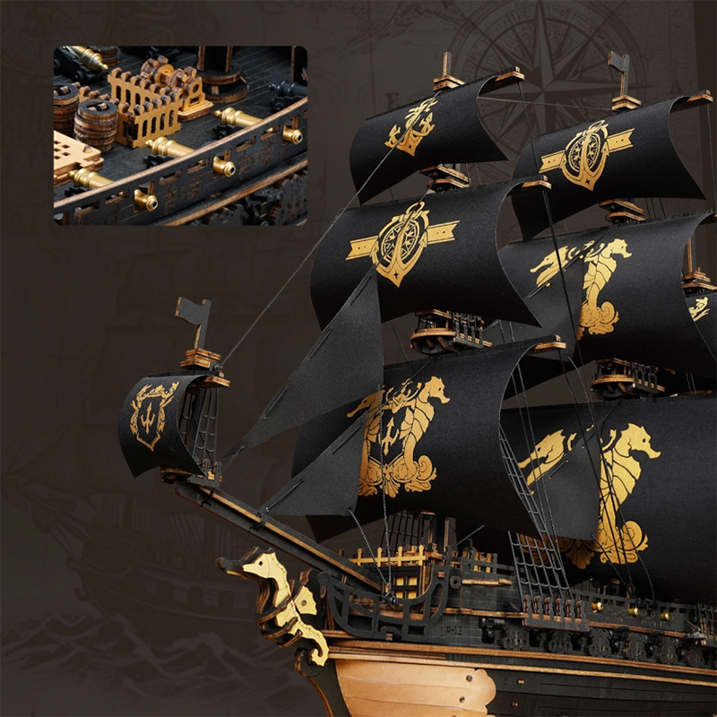 ROKR MCB02 Yelkenli Gemi (The Seahorse Barque) DIY Minyatür Maket Model Seti Ahşap 3D Wooden Puzzle 3D Model Kit Detaylı Dekoratif Hobi Seti Ahşap Maket