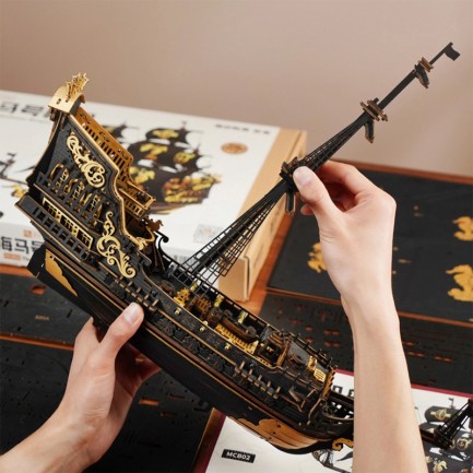 ROKR MCB02 Yelkenli Gemi (The Seahorse Barque) DIY Minyatür Maket Model Seti Ahşap 3D Wooden Puzzle 3D Model Kit Detaylı Dekoratif Hobi Seti Ahşap Maket - Thumbnail
