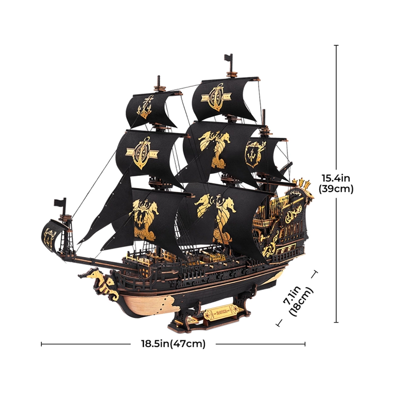 ROKR MCB02 Yelkenli Gemi (The Seahorse Barque) DIY Minyatür Maket Model Seti Ahşap 3D Wooden Puzzle 3D Model Kit Detaylı Dekoratif Hobi Seti Ahşap Maket