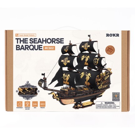 ROKR MCB02 Yelkenli Gemi (The Seahorse Barque) DIY Minyatür Maket Model Seti Ahşap 3D Wooden Puzzle 3D Model Kit Detaylı Dekoratif Hobi Seti Ahşap Maket - Thumbnail