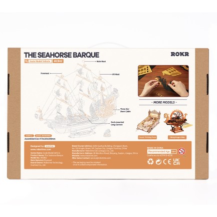 ROKR MCB02 Yelkenli Gemi (The Seahorse Barque) DIY Minyatür Maket Model Seti Ahşap 3D Wooden Puzzle 3D Model Kit Detaylı Dekoratif Hobi Seti Ahşap Maket - Thumbnail