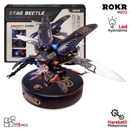 ROKR - ROKR MI03 Stag Beetle DIY Mechanical 3D Puzzle Maket Model Seti 3D Model Kit Detaylı Dekoratif Hobi Seti Hareketli ve Işıklı
