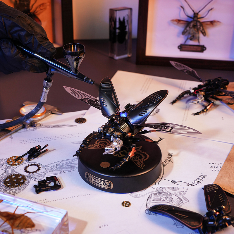 ROKR MI03 Stag Beetle DIY Mechanical 3D Puzzle Maket Model Seti 3D Model Kit Detaylı Dekoratif Hobi Seti Hareketli ve Işıklı