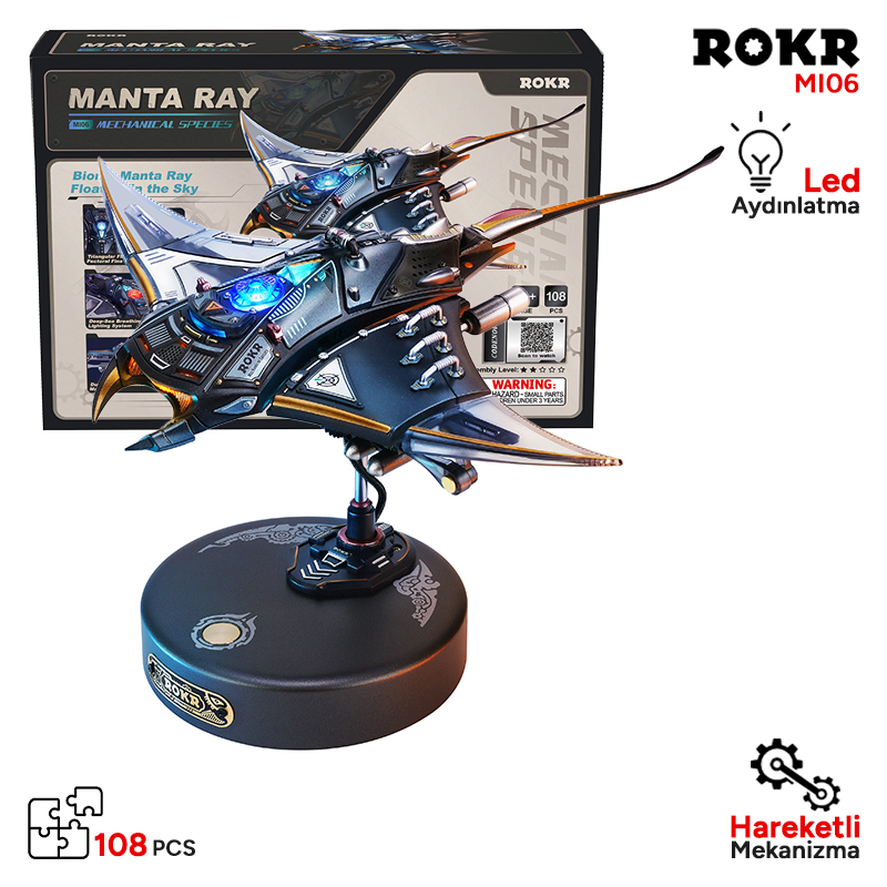 ROKR MI06 Manta Ray DIY Mechanical 3D Puzzle Maket Model Seti 3D Model Kit Detaylı Dekoratif Hobi Seti Hareketli ve Işıklı