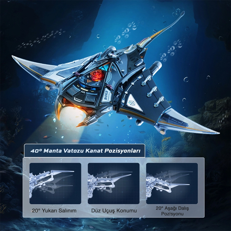 ROKR MI06 Manta Ray DIY Mechanical 3D Puzzle Maket Model Seti 3D Model Kit Detaylı Dekoratif Hobi Seti Hareketli ve Işıklı