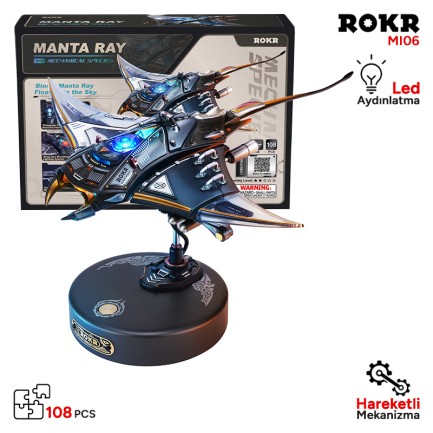 ROKR - ROKR MI06 Manta Ray DIY Mechanical 3D Puzzle Maket Model Seti 3D Model Kit Detaylı Dekoratif Hobi Seti Hareketli ve Işıklı