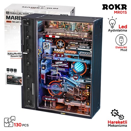 ROKR - ROKR MR01S The Last City Marble Run DIY Mechanical 3D Puzzle Maket Model Seti 3D Model Kit Detaylı Dekoratif Hobi Seti Hareketli ve Işıklı