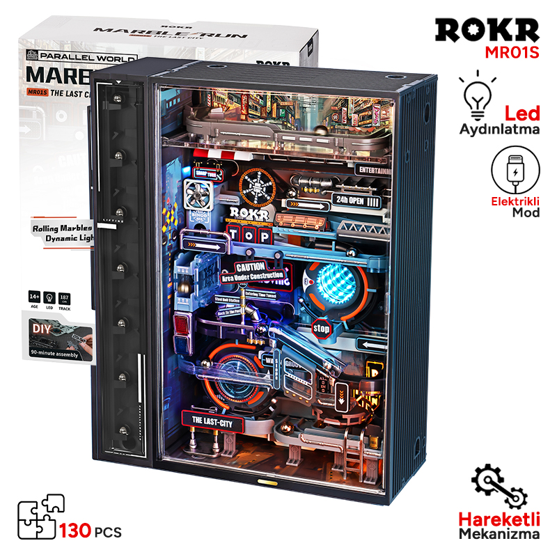 ROKR MR01S The Last City Marble Run DIY Mechanical 3D Puzzle Maket Model Seti 3D Model Kit Detaylı Dekoratif Hobi Seti Hareketli ve Işıklı