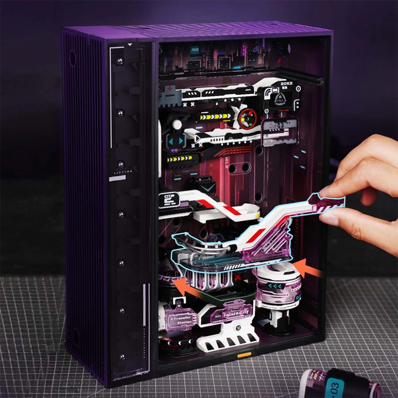 ROKR MR02S The Future City Marble Run DIY Mechanical 3D Puzzle Maket Model Seti 3D Model Kit Detaylı Dekoratif Hobi Seti Hareketli ve Işıklı