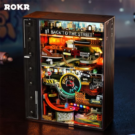 ROKR MR03S Hip-Hop Street Marble Run DIY Mechanical 3D Puzzle Maket Model Seti 3D Model Kit Detaylı Dekoratif Hobi Seti Hareketli ve Işıklı - Thumbnail