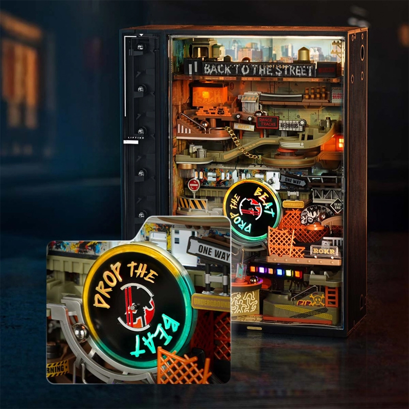 ROKR MR03S Hip-Hop Street Marble Run DIY Mechanical 3D Puzzle Maket Model Seti 3D Model Kit Detaylı Dekoratif Hobi Seti Hareketli ve Işıklı