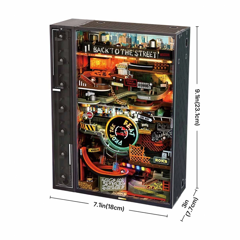 ROKR MR03S Hip-Hop Street Marble Run DIY Mechanical 3D Puzzle Maket Model Seti 3D Model Kit Detaylı Dekoratif Hobi Seti Hareketli ve Işıklı