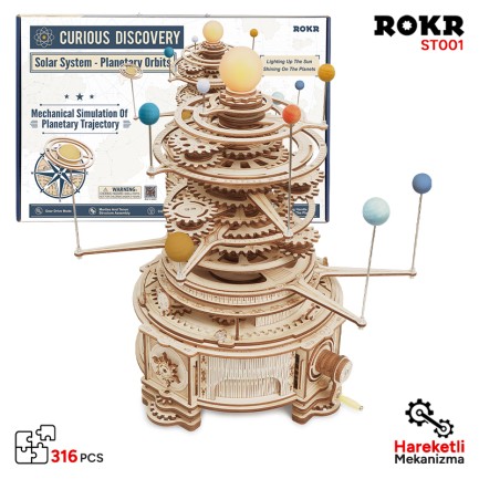 ROKR - ROKR ST001 Mechanical Orrery DIY Mechanical 3D Puzzle Maket Model Seti 3D Model Kit Ahşap Maket Dekoratif Hobi Seti Hareketli