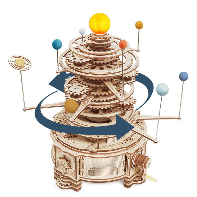 ROKR ST001 Mechanical Orrery DIY Mechanical 3D Puzzle Maket Model Seti 3D Model Kit Ahşap Maket Dekoratif Hobi Seti Hareketli