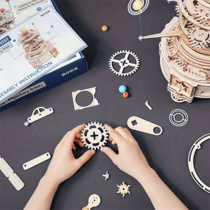ROKR ST001 Mechanical Orrery DIY Mechanical 3D Puzzle Maket Model Seti 3D Model Kit Ahşap Maket Dekoratif Hobi Seti Hareketli - Thumbnail