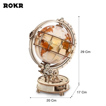 ROKR ST003 Işıklı Küre (Luminous Globe) DIY Mechanical 3D Puzzle Maket Model Seti 3D Model Kit Detaylı Dekoratif Hobi Seti Ahşap Maket Hareketli - Thumbnail
