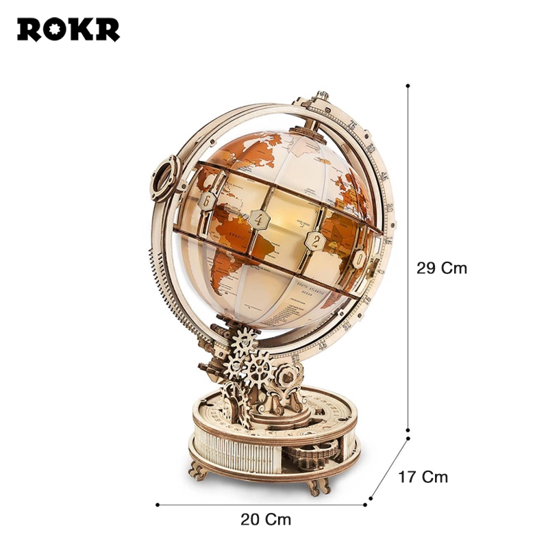 ROKR ST003 Işıklı Küre (Luminous Globe) DIY Mechanical 3D Puzzle Maket Model Seti 3D Model Kit Detaylı Dekoratif Hobi Seti Ahşap Maket Hareketli