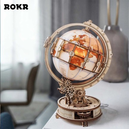 ROKR ST003 Işıklı Küre (Luminous Globe) DIY Mechanical 3D Puzzle Maket Model Seti 3D Model Kit Detaylı Dekoratif Hobi Seti Ahşap Maket Hareketli - Thumbnail