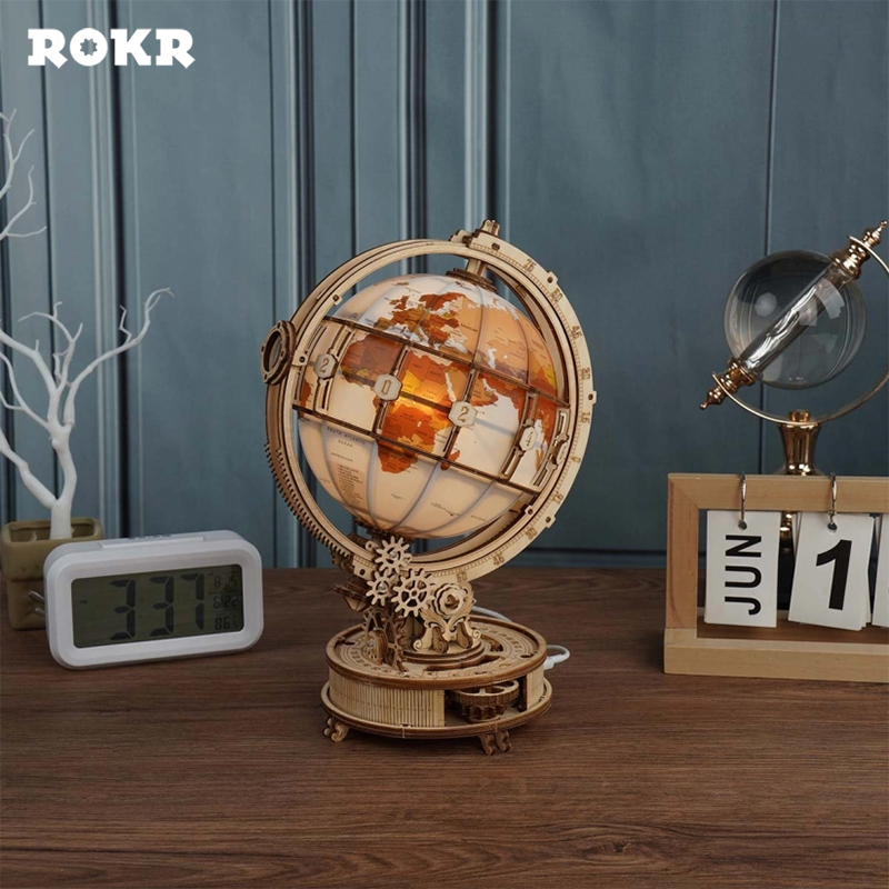 ROKR ST003 Işıklı Küre (Luminous Globe) DIY Mechanical 3D Puzzle Maket Model Seti 3D Model Kit Detaylı Dekoratif Hobi Seti Ahşap Maket Hareketli