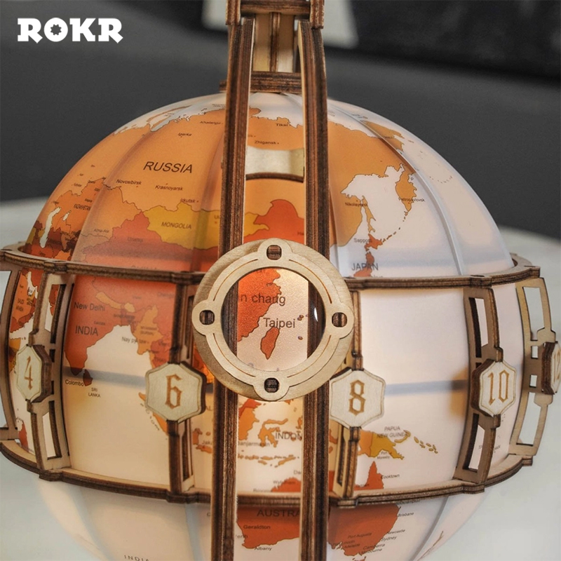 ROKR ST003 Işıklı Küre (Luminous Globe) DIY Mechanical 3D Puzzle Maket Model Seti 3D Model Kit Detaylı Dekoratif Hobi Seti Ahşap Maket Hareketli