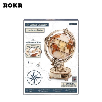 ROKR ST003 Işıklı Küre (Luminous Globe) DIY Mechanical 3D Puzzle Maket Model Seti 3D Model Kit Detaylı Dekoratif Hobi Seti Ahşap Maket Hareketli - Thumbnail