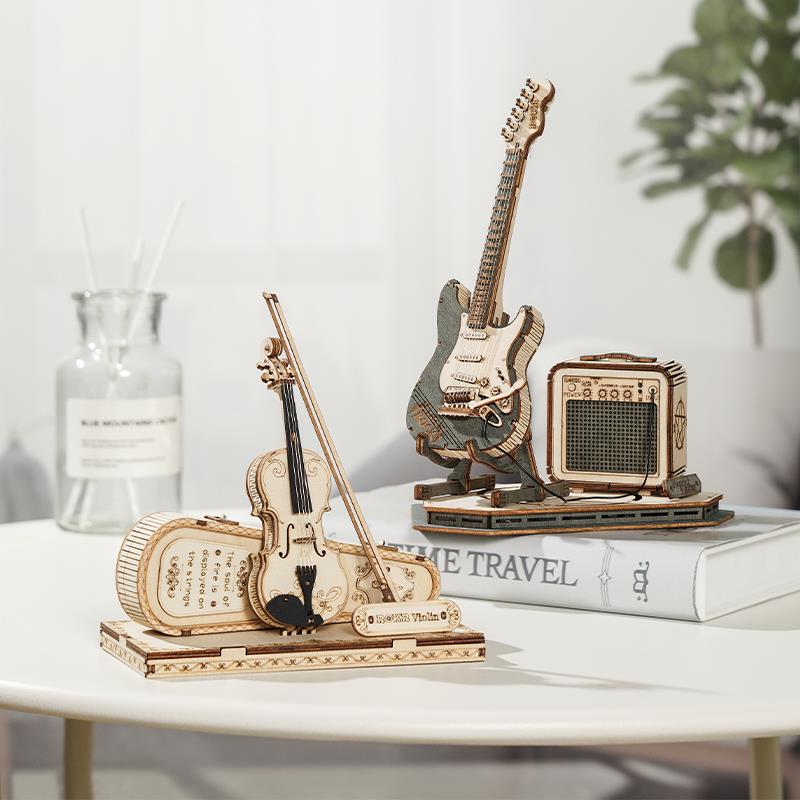 ROKR TG604K Keman (Violin) DIY Minyatür Maket Model Seti Ahşap 3D Wooden Puzzle 3D Model Kit Detaylı Dekoratif Hobi Seti Ahşap Maket