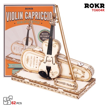 ROKR - ROKR TG604K Keman (Violin) DIY Minyatür Maket Model Seti Ahşap 3D Wooden Puzzle 3D Model Kit Detaylı Dekoratif Hobi Seti Ahşap Maket