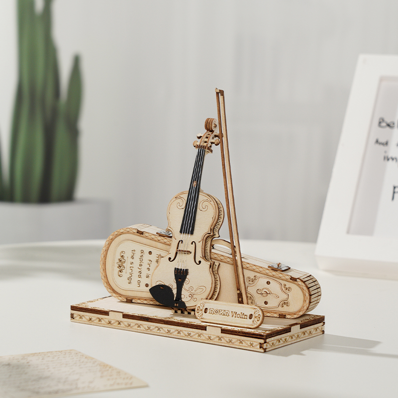 ROKR TG604K Keman (Violin) DIY Minyatür Maket Model Seti Ahşap 3D Wooden Puzzle 3D Model Kit Detaylı Dekoratif Hobi Seti Ahşap Maket