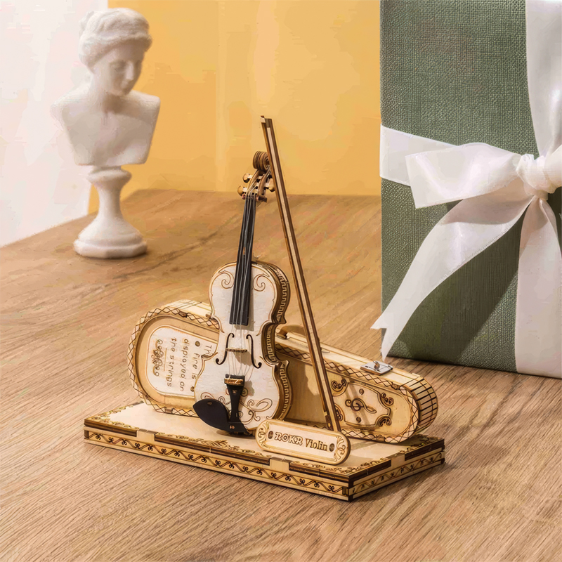 ROKR TG604K Keman (Violin) DIY Minyatür Maket Model Seti Ahşap 3D Wooden Puzzle 3D Model Kit Detaylı Dekoratif Hobi Seti Ahşap Maket