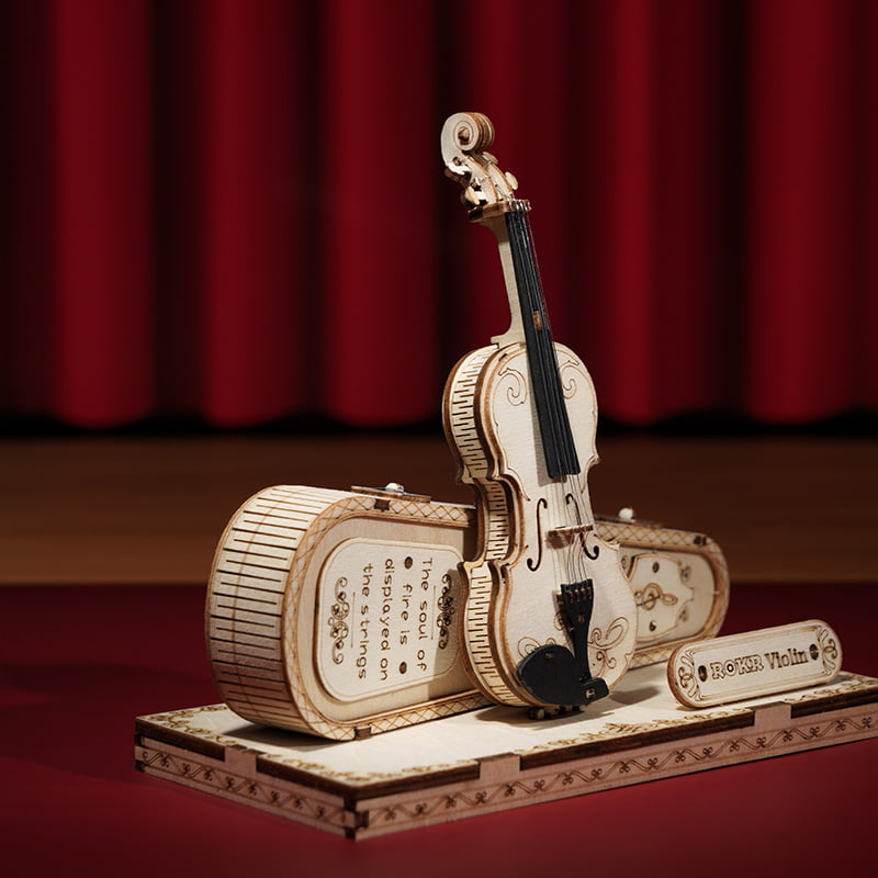 ROKR TG604K Keman (Violin) DIY Minyatür Maket Model Seti Ahşap 3D Wooden Puzzle 3D Model Kit Detaylı Dekoratif Hobi Seti Ahşap Maket