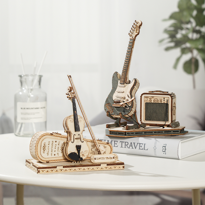 ROKR TG604K Keman (Violin) DIY Minyatür Maket Model Seti Ahşap 3D Wooden Puzzle 3D Model Kit Detaylı Dekoratif Hobi Seti Ahşap Maket