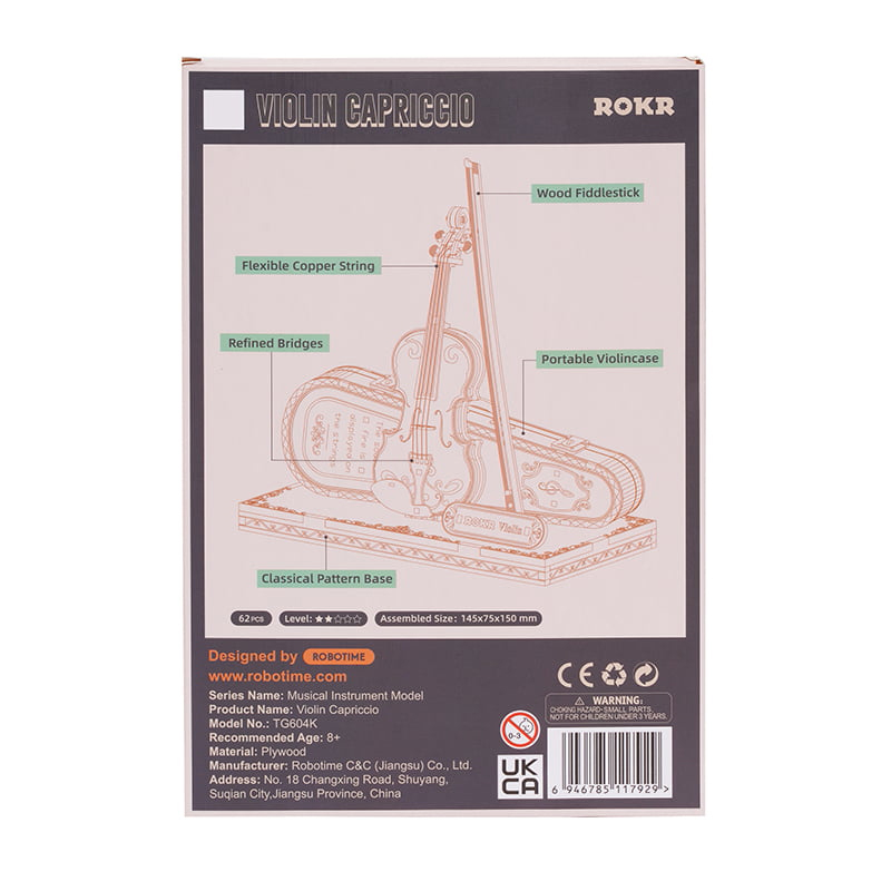 ROKR TG604K Keman (Violin) DIY Minyatür Maket Model Seti Ahşap 3D Wooden Puzzle 3D Model Kit Detaylı Dekoratif Hobi Seti Ahşap Maket