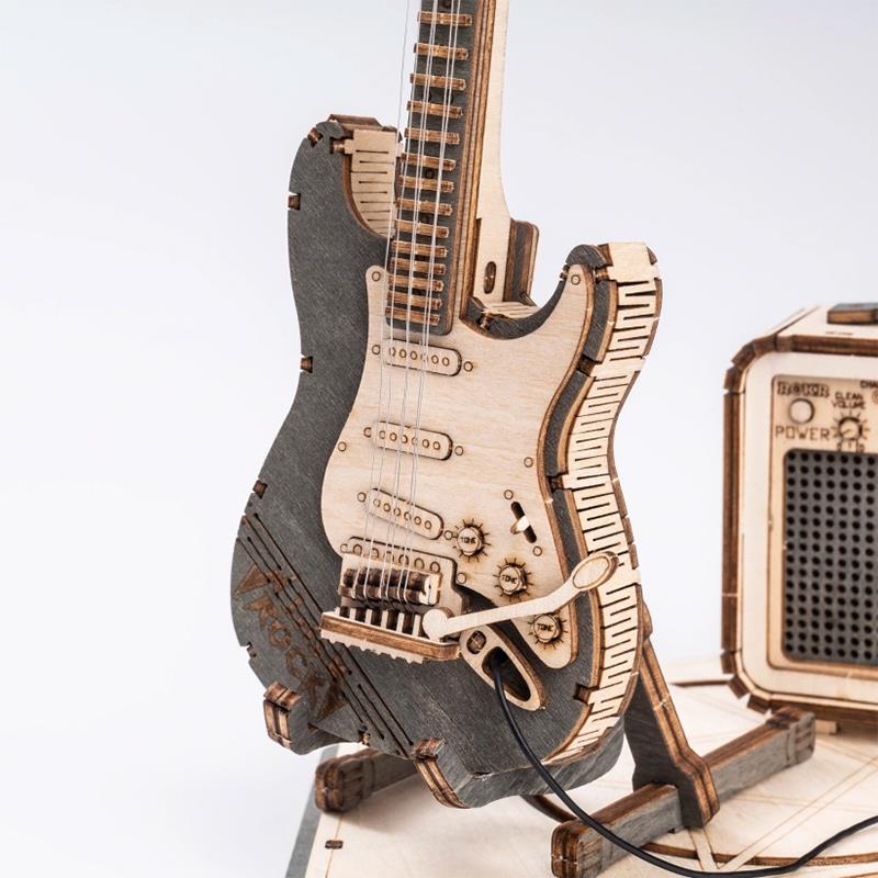 ROKR TG605K Elektro Gitar (Electric Guitar) DIY Minyatür Maket Model Seti Ahşap 3D Wooden Puzzle 3D Model Kit Detaylı Dekoratif Hobi Seti Ahşap Maket