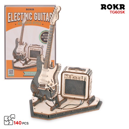 ROKR - ROKR TG605K Elektro Gitar (Electric Guitar) DIY Minyatür Maket Model Seti Ahşap 3D Wooden Puzzle 3D Model Kit Detaylı Dekoratif Hobi Seti Ahşap Maket