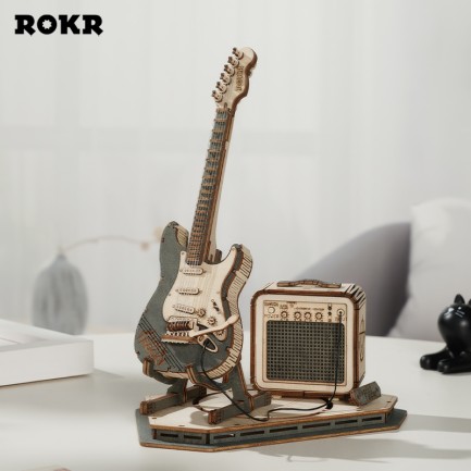 ROKR TG605K Elektro Gitar (Electric Guitar) DIY Minyatür Maket Model Seti Ahşap 3D Wooden Puzzle 3D Model Kit Detaylı Dekoratif Hobi Seti Ahşap Maket - Thumbnail