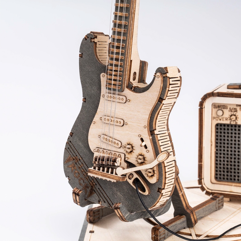 ROKR TG605K Elektro Gitar (Electric Guitar) DIY Minyatür Maket Model Seti Ahşap 3D Wooden Puzzle 3D Model Kit Detaylı Dekoratif Hobi Seti Ahşap Maket