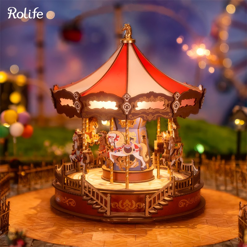 Rolife AMC01 Atlı Karınca (Classic Carousel) DIY Minyatür Maket Model Seti Ahşap 3D Wooden Puzzle 3D Model Kit Detaylı Dekoratif Hobi Seti Ahşap Maket