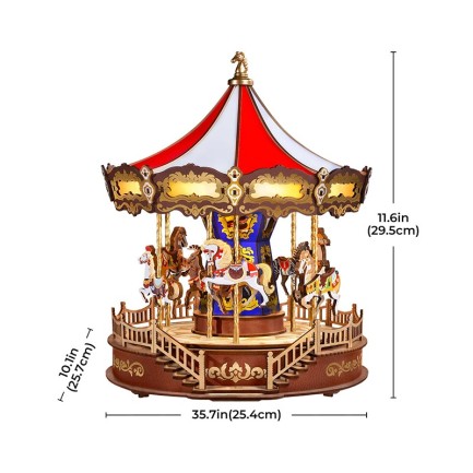 Rolife AMC01 Atlı Karınca (Classic Carousel) DIY Minyatür Maket Model Seti Ahşap 3D Wooden Puzzle 3D Model Kit Detaylı Dekoratif Hobi Seti Ahşap Maket - Thumbnail