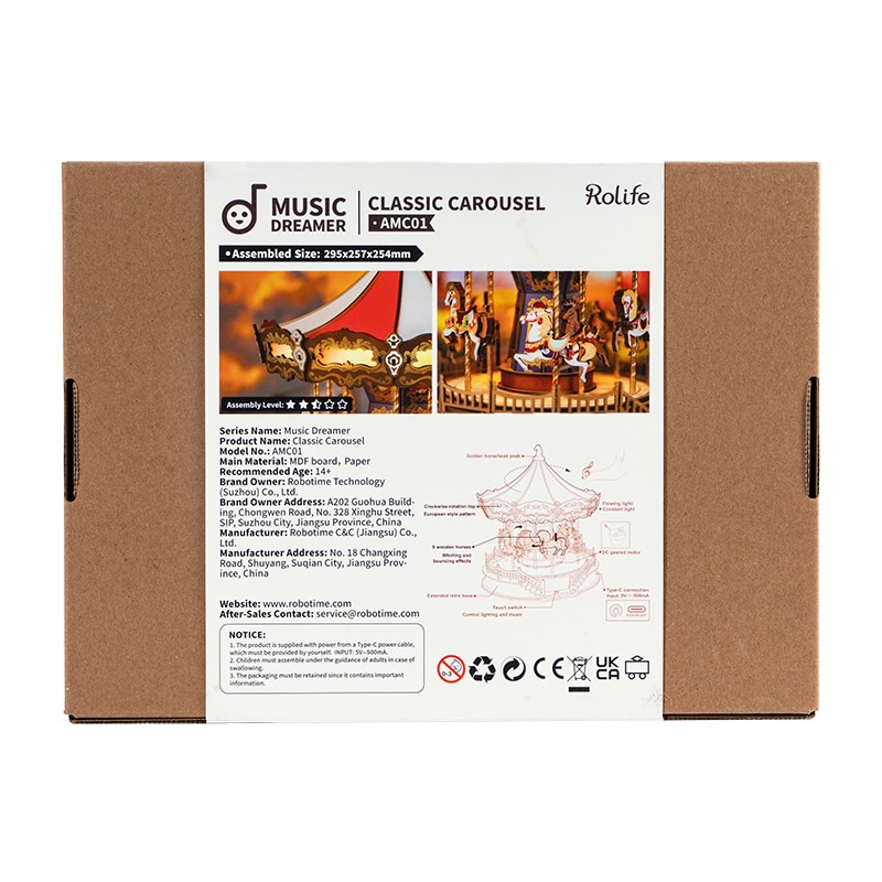 Rolife AMC01 Atlı Karınca (Classic Carousel) DIY Minyatür Maket Model Seti Ahşap 3D Wooden Puzzle 3D Model Kit Detaylı Dekoratif Hobi Seti Ahşap Maket