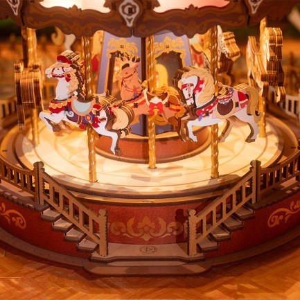 Rolife AMC01 Atlı Karınca (Classic Carousel) DIY Minyatür Maket Model Seti Ahşap 3D Wooden Puzzle 3D Model Kit Detaylı Dekoratif Hobi Seti Ahşap Maket - Thumbnail