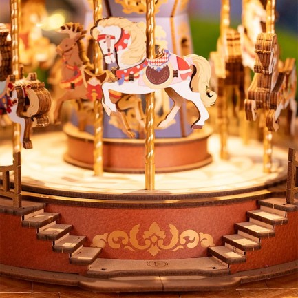 Rolife AMC01 Atlı Karınca (Classic Carousel) DIY Minyatür Maket Model Seti Ahşap 3D Wooden Puzzle 3D Model Kit Detaylı Dekoratif Hobi Seti Ahşap Maket - Thumbnail