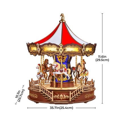 Rolife AMC01 Atlı Karınca (Classic Carousel) DIY Minyatür Maket Model Seti Ahşap 3D Wooden Puzzle 3D Model Kit Detaylı Dekoratif Hobi Seti Ahşap Maket - Thumbnail