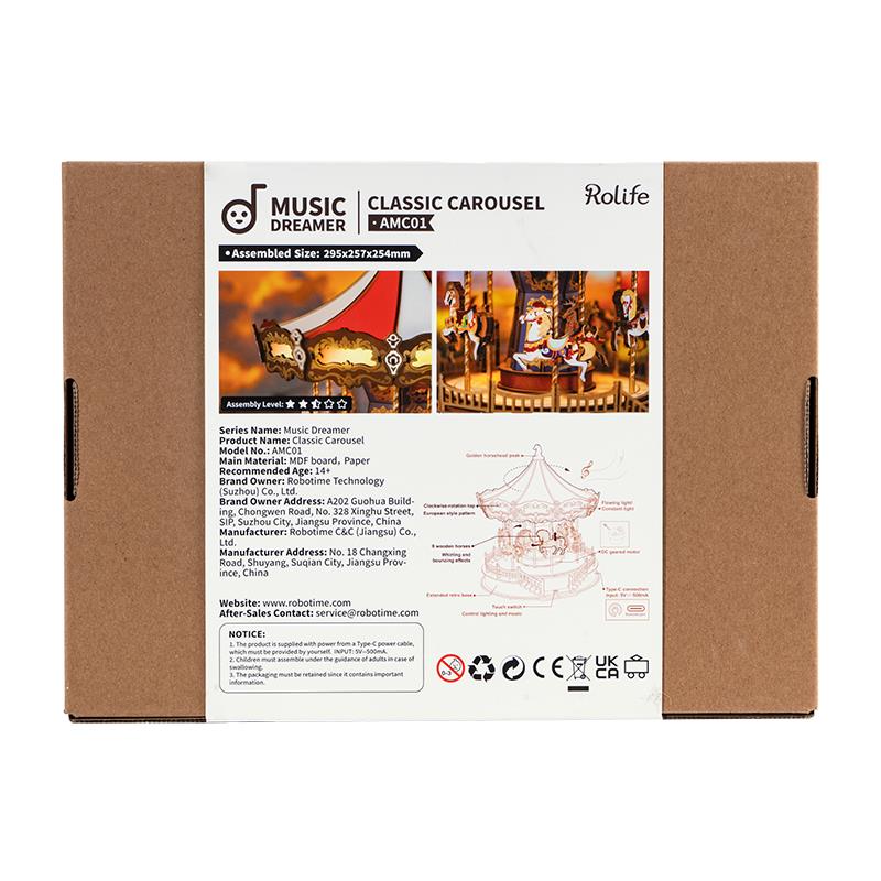 Rolife AMC01 Atlı Karınca (Classic Carousel) DIY Minyatür Maket Model Seti Ahşap 3D Wooden Puzzle 3D Model Kit Detaylı Dekoratif Hobi Seti Ahşap Maket