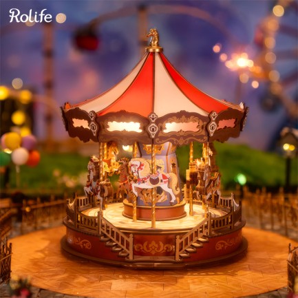 Rolife AMC01 Atlı Karınca (Classic Carousel) DIY Minyatür Maket Model Seti Ahşap 3D Wooden Puzzle 3D Model Kit Detaylı Dekoratif Hobi Seti Ahşap Maket - Thumbnail